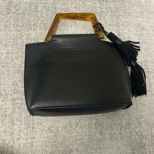 Anthropologie Black Tote with Tortoise Shell Handles